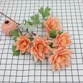 Artificial peach lotus bouquet with 5 heads and green leaves for home wedding decor - Dust Rose