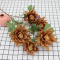 Vintage artificial coffee brown lotus silk flowers with five heads for home decoration - Coffee