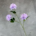 Artificial light purple chrysanthemum ball with three flower heads and green leaves - Light Purple