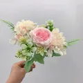 Artificial peony hydrangea bouquet in soft pink and cream for home decor - Pink