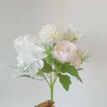 Faux bouquet with white hydrangea and pink peony flowers for wedding decor - White Peony Hydrangea