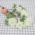 Faux 5-head lotus branch in white finish for elegant home and wedding decoration - White