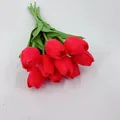 Diez tulipanes rojos de PU realistas con tallos verdes para decoración de hogar y boda - Rojo