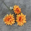 Three-head artificial dahlia flower branch in vibrant orange for home and wedding decor - Orange