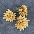 Artificial ginger dahlia bouquet with three flower heads on long stems for home decor - Yellow Gray