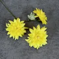 Three-head yellow silk dahlia flower stem with lush petals for home and wedding decor - Yellow