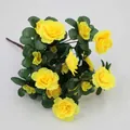 Azalea artificial amarilla con pétalos de seda y hojas verdes para decoración de hogar - Amarillo