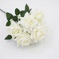 Realistic white silk rose bouquet with seven heads for home wedding decoration and display - 7-Head Angular Rose - White
