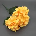 Single bunch of artificial yellow silk hydrangea flowers with green leaves and plastic stem - Orange With Leaves