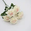 Bouquet de roses artificielles crème et rose avec feuilles vertes pour décoration - Rose Angulaire à 7 Têtes - Champagne