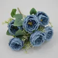Artificial blue Austin rose bouquet with 7 heads, vintage silk peonies for wedding decor - Blue (Austin Style)