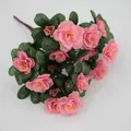 Ramo de azaleas rosas artificiales con hojas verdes realistas para decoración hogar - Rosa Oscuro