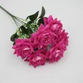 Bouquet de roses artificielles fuchsia à 7 têtes pour décoration de maison et mariage - Rose Angulaire à 7 Têtes - Rose Rouge