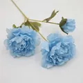 Artificial light blue silk peony bouquet with two flower heads and one bud on white background - Blue