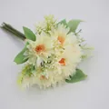 Artificial cream yellow African daisy bouquet with lush green leaves for home decor - White