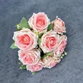 Ramo de rosas artificiales rosa y melocotón con hojas realistas para decoración de boda - Corazón Rosa