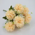 7-head cream artificial hydrangea bouquet with lifelike petals and green foliage - Champagne