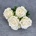 Bouquet de roses artificielles velours blanc crème 7 têtes pour décor de mariage maison - Rose Ronde à 7 Têtes - Champagne