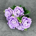Bouquet de roses violettes en velours à 7 têtes pour mariage et décoration intérieure - Rose Ronde à 7 Têtes - Violet Roland