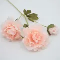 Artificial peach pink peony branch with two blooming heads and one closed bud - Pink