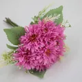 Artificial fuchsia daisy bouquet with green leaves for home and wedding decor - Purplish Red