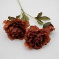 Artificial terracotta peony flowers with two stems and realistic silk petals for wedding decor - Caramel color
