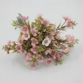 Artificial pink hydrangea bouquet with green leaves and realistic silk petals for decor - Autumn Pink