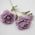 Artificial 3-head peony branch in soft lilac purple with lifelike silk petals and green leaves - Light Purple