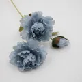 Artificial 3-head blue peony silk flower branch with buds for wedding photography decor - Lake Blue
