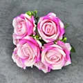 Bouquet de roses artificielles rose et ivoire avec feuilles vertes pour décoration - Rose Ronde à 7 Têtes - Rose Foncé