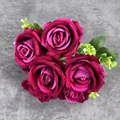 Bouquet de roses artificielles en soie magenta foncé pour décor de mariage - Rose Ronde à 7 Têtes - Rose Rouge Foncé