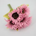Pink artificial sunflower bouquet with realistic silk petals and green stems for home decor - Triple Layer Petal / Pink