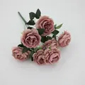 Kunstmatige 7-koppige zijden boeket ranunculus in vintage oudroze voor decoratie - Oudroze