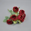 Artificial vintage deep red rose bouquet with green leaves and small white filler flowers - Red (Austin Style)