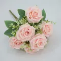 Pink artificial Austin rose bouquet with lush green leaves and small white flowers - Nude Pink (Rose Style)