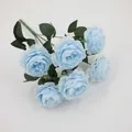 Kunstmatig boeket van 7 blauwe ranonkel zijden bloemen voor huis en bruiloft - Lichtblauw
