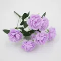 Boeket van 6 paarse zijden kunstbloemen ranonkels met groene bladeren voor decor - Lichtpaars