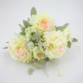 Artificial peony bouquet in creamy yellow and soft pink tones with green foliage - Champagne Green