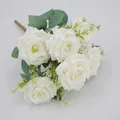 Artificial white Austin roses bouquet with detailed green foliage and silk petals - White (Rose Style)