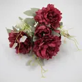 Burgundy artificial peony bouquet with eucalyptus leaves for home decoration - Red