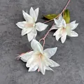 Three-head artificial white lily stem with pink stamens for wedding home decoration - White