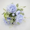 Artificial peony bouquet with light blue petals and green leaves for home decor - Blue