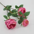 Kunstmatige dieproze Austin-roos spray met meerdere bloemhoofden en realistische bladeren - Roze