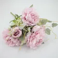 Lush pink artificial peony bouquet with large layered blossoms and green leaves - Light Purple-pink