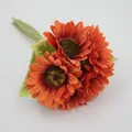 Artificial orange sunflower bouquet with detailed petals and green stem on white background - Double Layer Petal / Sunset Red