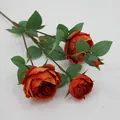 Realistische oranje Austin roos met drie bloeiende koppen en twee kleine groene knoppen - Oranje