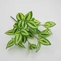 Artificial Wandering Jew plant bundle with green and yellow striped variegated leaves - 7-Prong Green Eyebrow Leaf