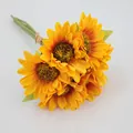 Artificial sunflower bouquet with six yellow-orange blossoms tied with rustic hemp rope - Double Layer Petal / Orange