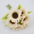 Künstlicher cremefarbener Sonnenblumenstrauß mit sechs Seidenköpfen für Deko - Zweischichtige Blütenblatt / Weiß