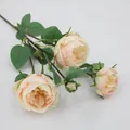 Kunstmatige Austin roos stengel met drie champagne roze bloemhoofden voor bruiloften - Champagneroze